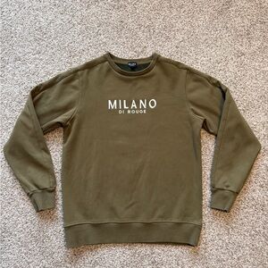 Milano Di Rouge‎ Sweatshirt Mens Med Olive Robbie Lux Stretch Crewneck Pullover